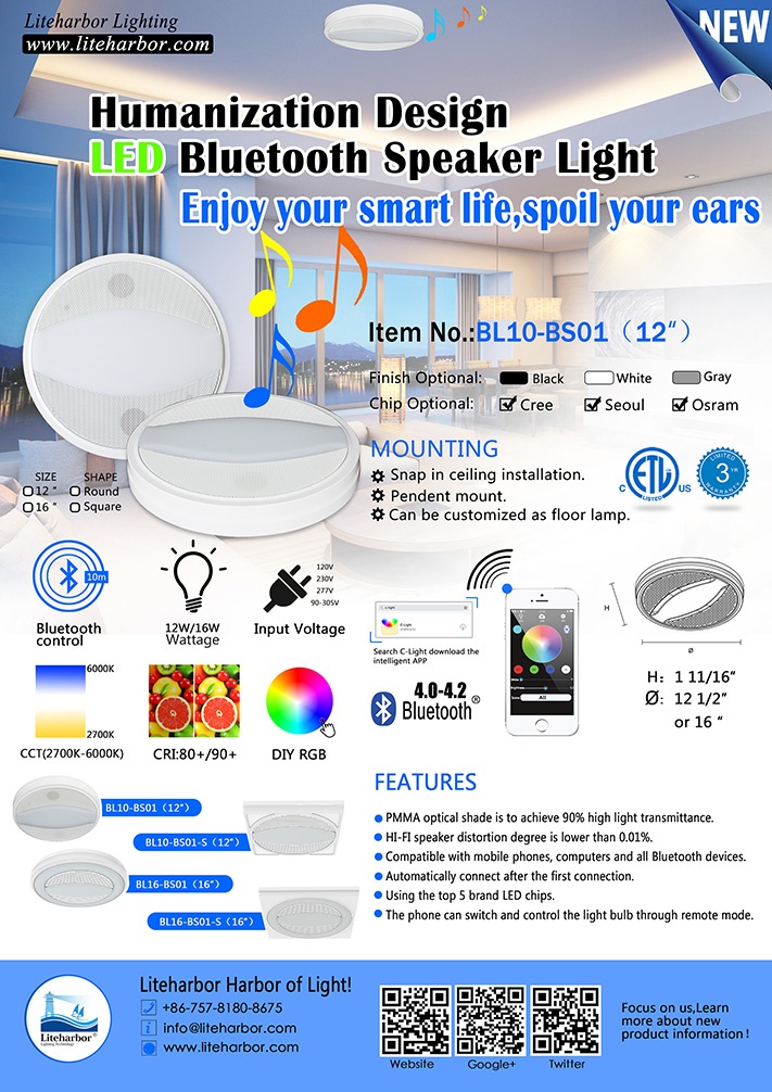 Liteharbor Factory Ceiling LED Bluetooth Speaker Light