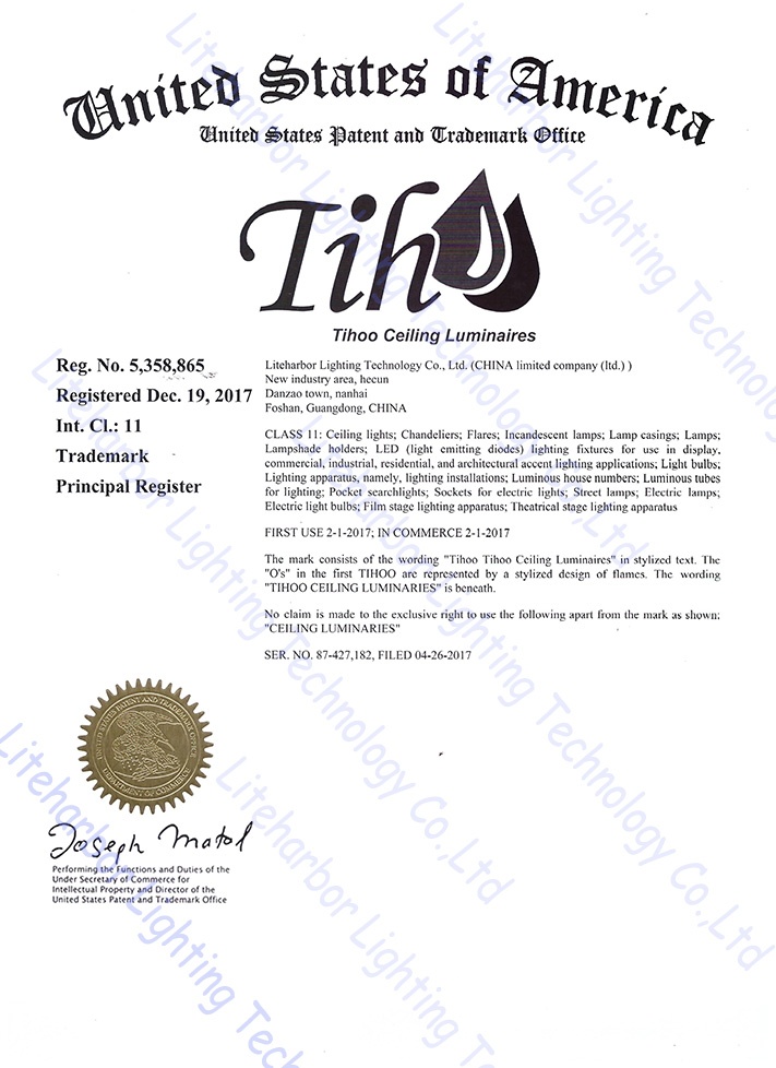 Liteharbor Tihoo Ceiling Luminaires Trademark Certificate